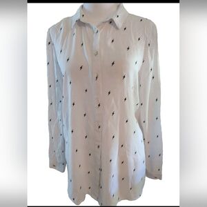 Cotton On White Shirt with Black Lightning Design XS